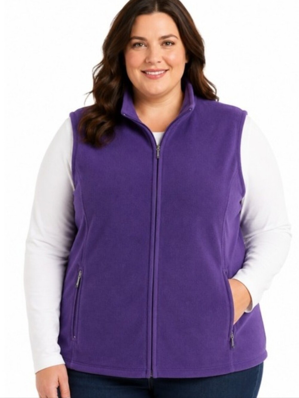 Karen Scott Purple Zip Up Fleece Vest Plus Size 3X Outdoor Fall Winter Cabincore